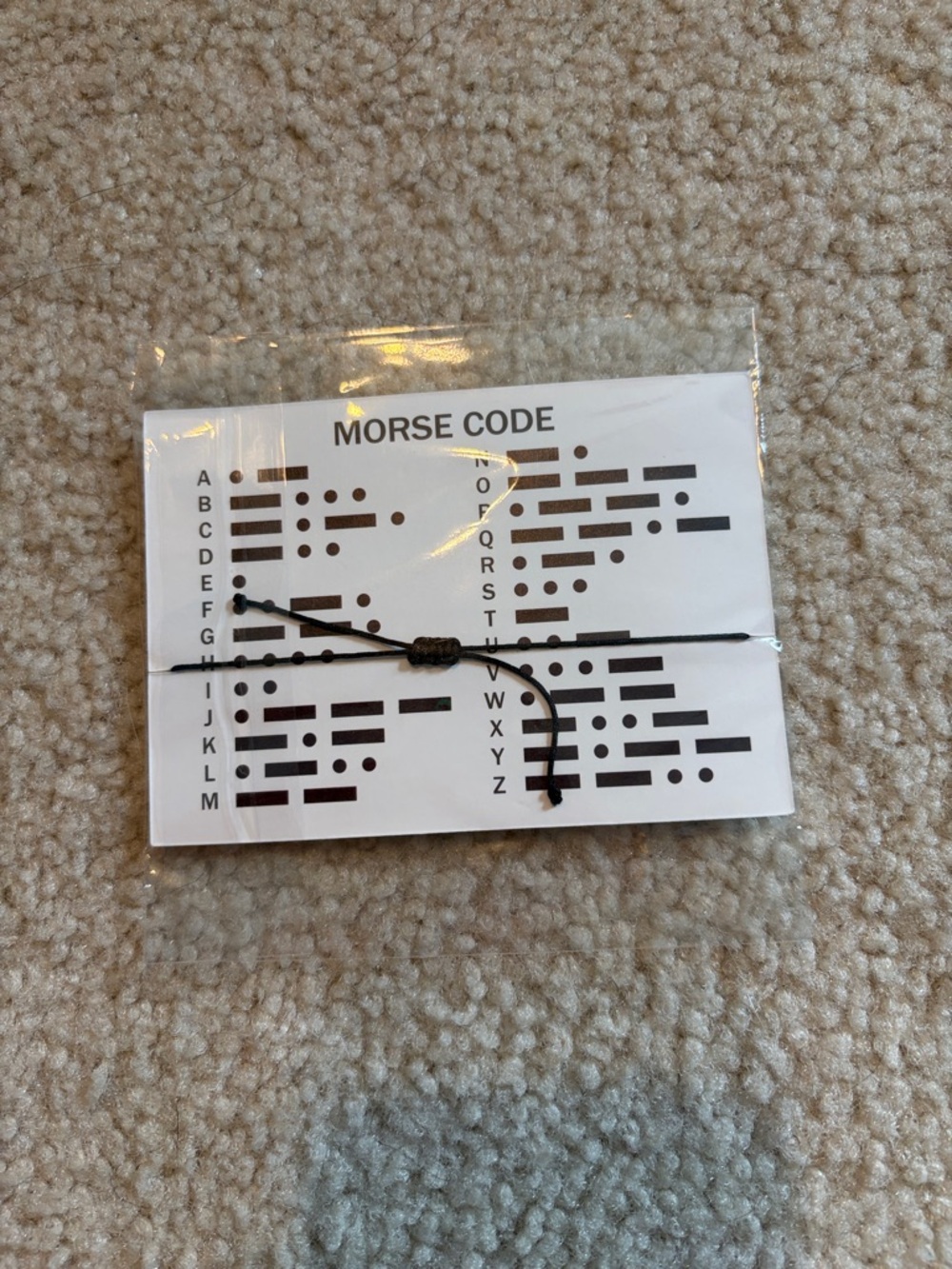 Morse Code Card with Black Cord Bracelet